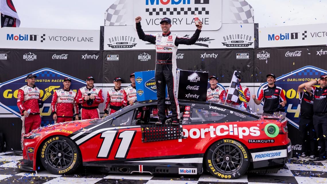 Hamleys Car Racing Hamlin takes the lead out of pits and holds off Byron in overtime to ...
