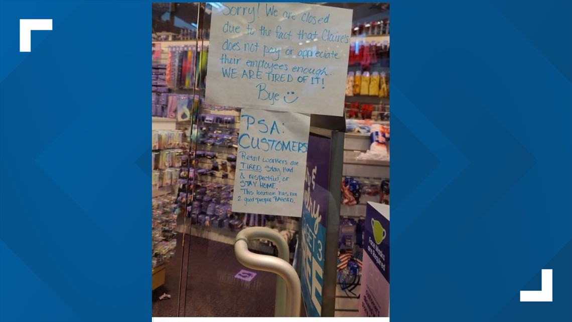 Claire's staff at Iowa mall post handwritten signs - Vimarsana News