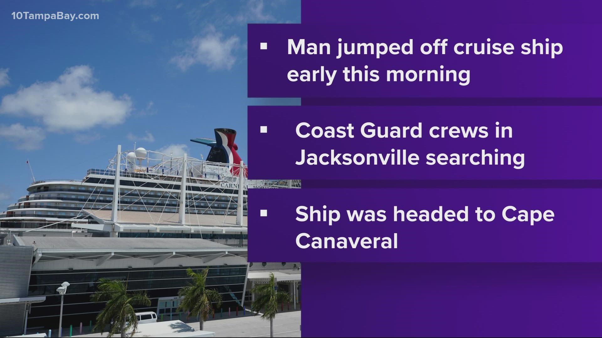 Reports came in of a man in his 40s who jumped from the Carnival Cruise Line ship Mardi Gras.