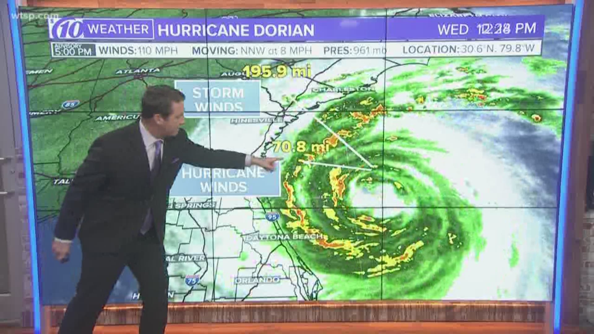 After a period of weakening, Hurricane Dorian's winds have come up some as it moves into a favorable area of development -- and it's not out of the question the storm could, again, become a major hurricane.

Category 2 Hurricane Dorian, with maximum sustained winds of 110 mph, is located about 150 miles south of Charleston, South Carolina, according to the National Hurricane Center's latest advisory. It is moving to the north-northwest at 8 mph.