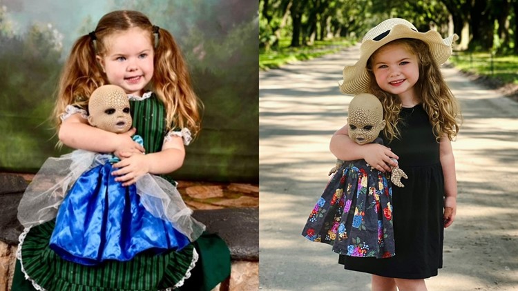 Florida 3-year-old goes viral in photos with her 'Creepy Chloe' baby doll