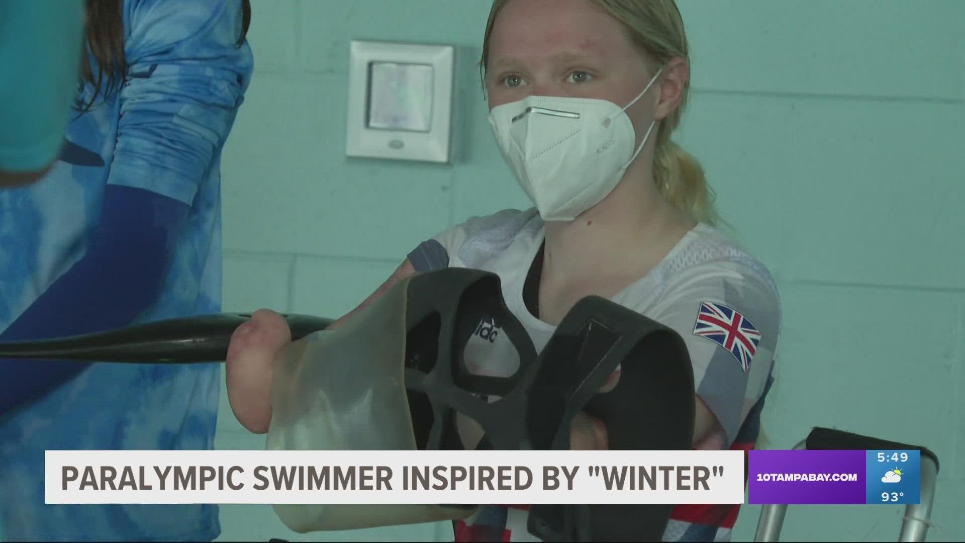 The Paralympic gold-medalist was able to see the legacy Winter left behind and meet Clearwater Marine Aquarium's newest resident dolphins.