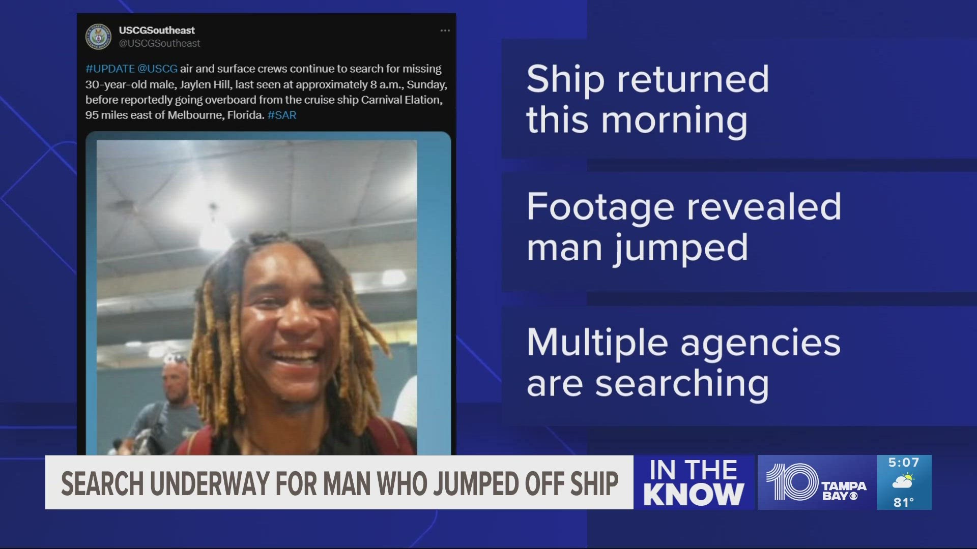 Man jumps overboard Carnival cruise ship off Florida coast