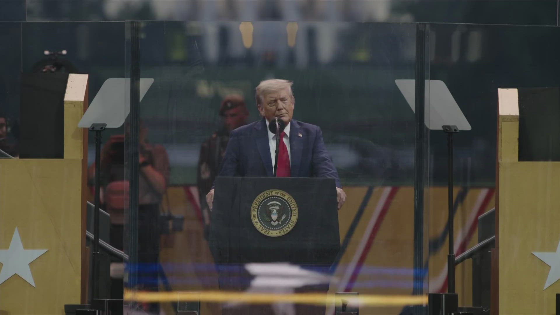 The president, on his 79th birthday, said the military parade was a chance for America to celebrate its victories. 