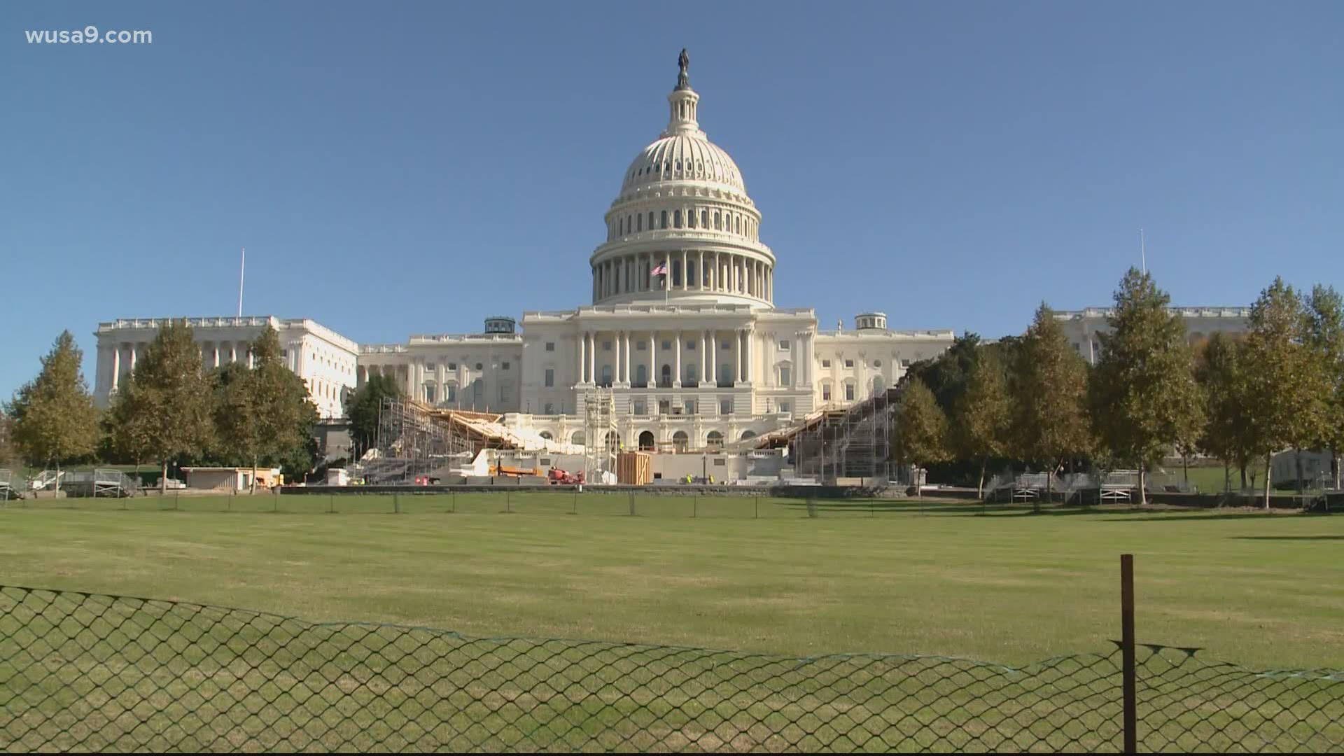 Crews are in the midst of construction for both the inauguration platform and stands.