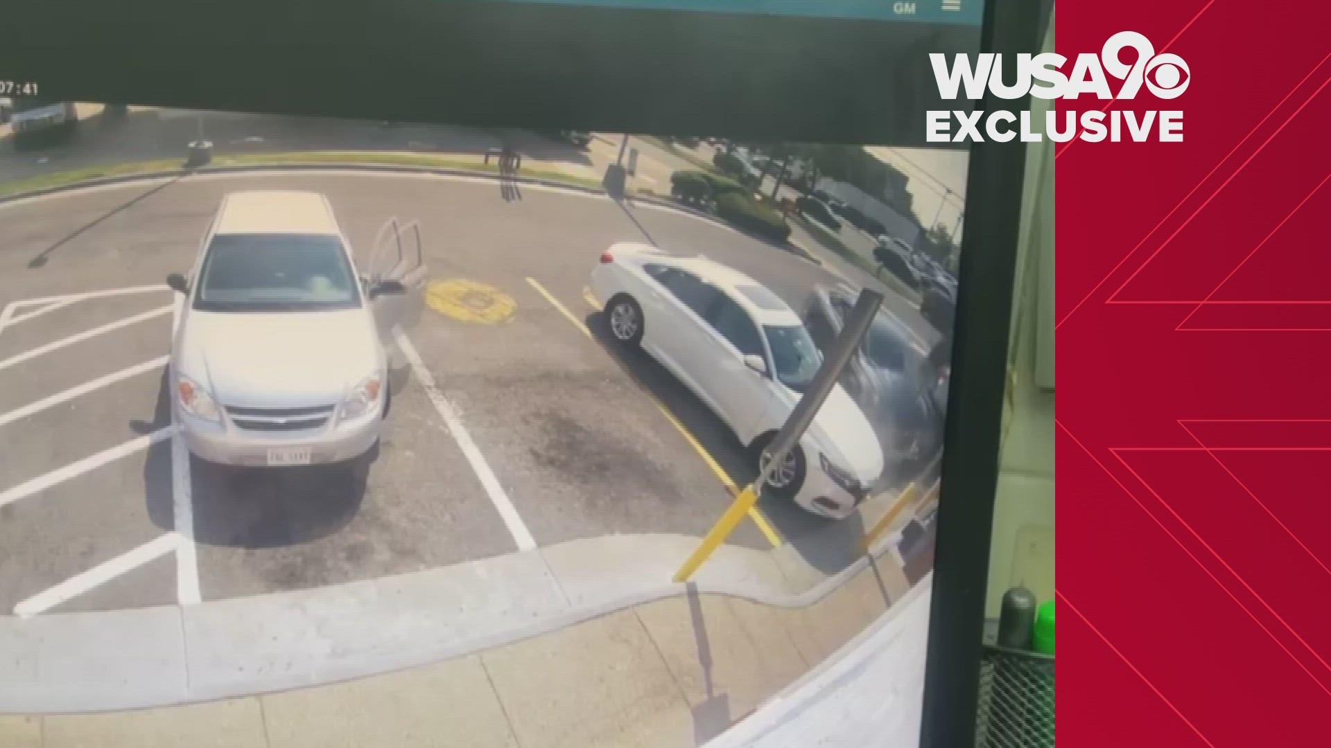 In video obtained exclusively by WUSA9, you can see a vehicle crash into a parked car before police shot and killed a man in Fairfax County, Virginia.