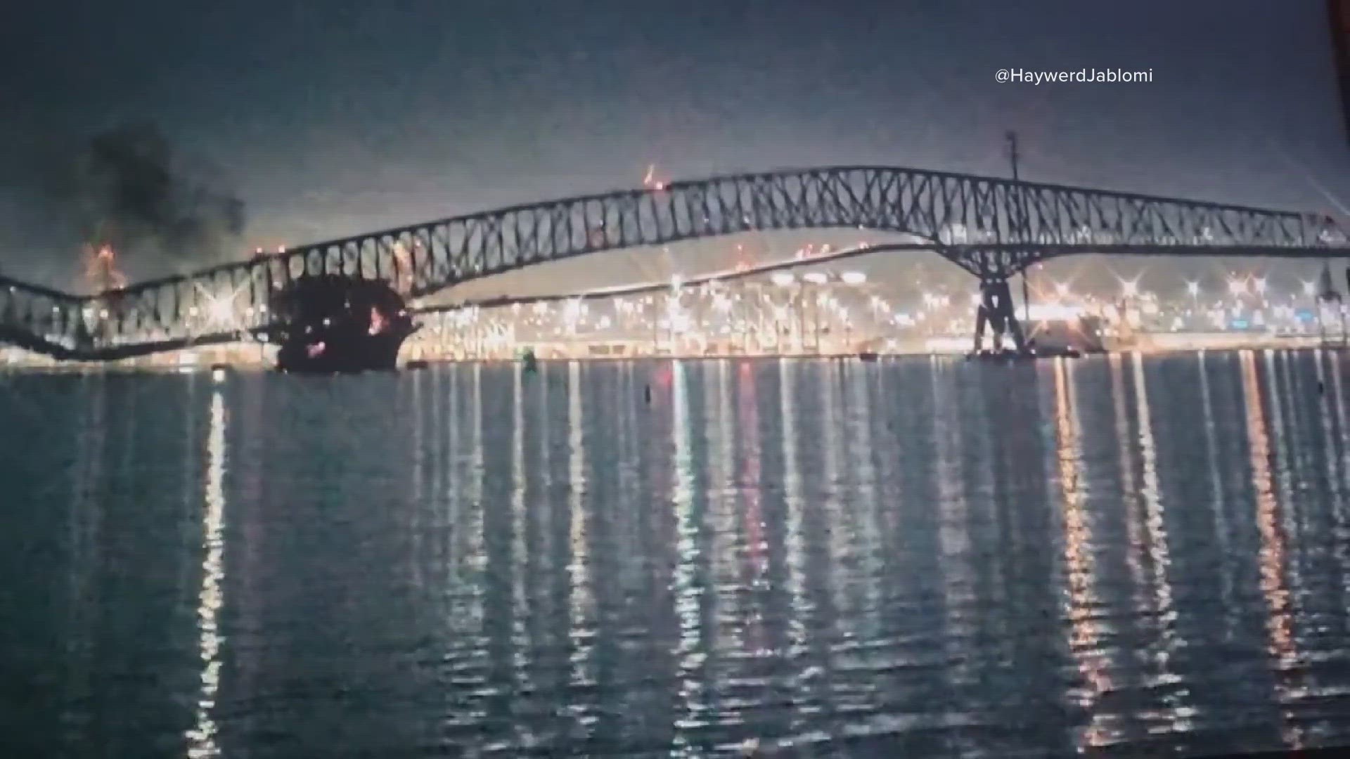 A portion of the Francis Scott Key Bridge in Baltimore has collapsed after a large boat collided with it.