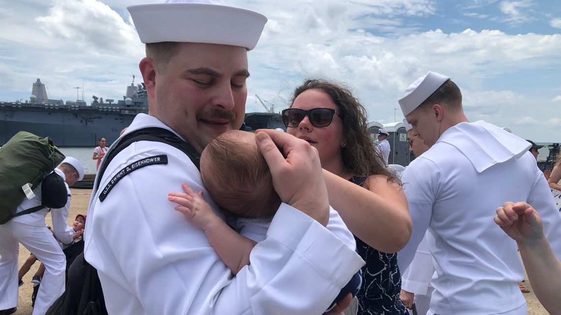 Sailors meet new babies, grab long-awaited hugs after deployment on USS Dwight D. Eisenhower - Vimarsana News