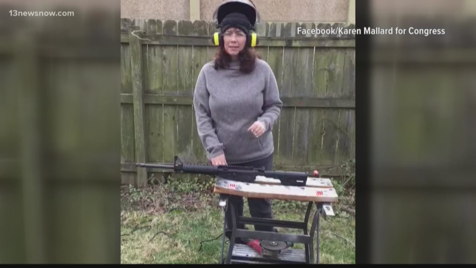 Congressional candidate Karen Mallard is under investigation after posting a video on social media showing her sawing an AR-15 into pieces.