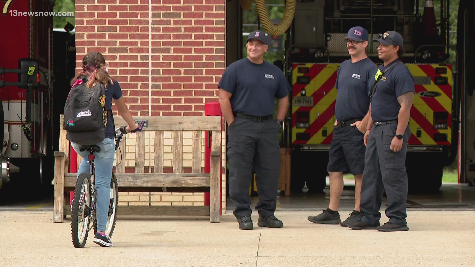 A heartwarming story out of Suffolk: Ally Campbell rides her bike to Fire Station 5 to boost the spirits of the firefighters every day.