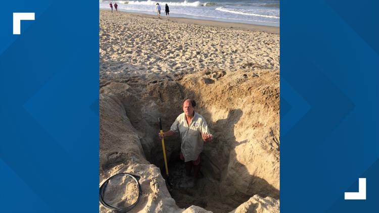 Large sand hole on Outer Banks beach left unattended